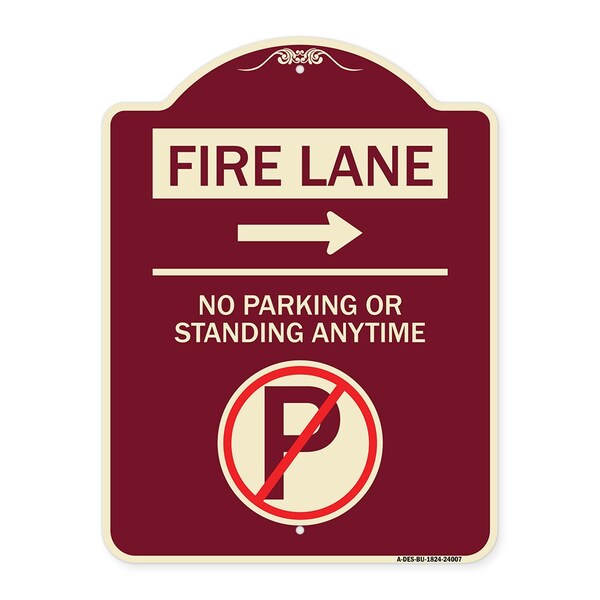 Fire Lane No Parking or Standing Anytime Heavy-Gauge Aluminum Sign, 24" x 18", BU-1824-24007